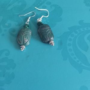 Green jasper scarab earrings